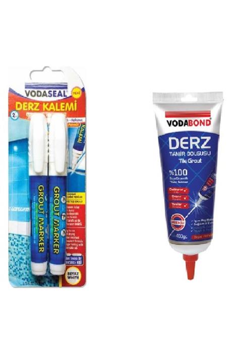 Vodaseal Ünyepark Yedek Uçlu Ikili Beyaz Derz Kalemi Ve 400ml Derz Dolgusu Boşluk Kapatıcı Beyaz