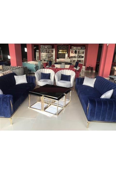 ERKAN GRUP MOBİLYA Mavi Bej Papatya Koltuk Takımı