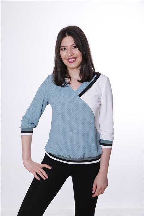 Cliche Kadın, Asimetrik Puantiyeli Mint Bluz