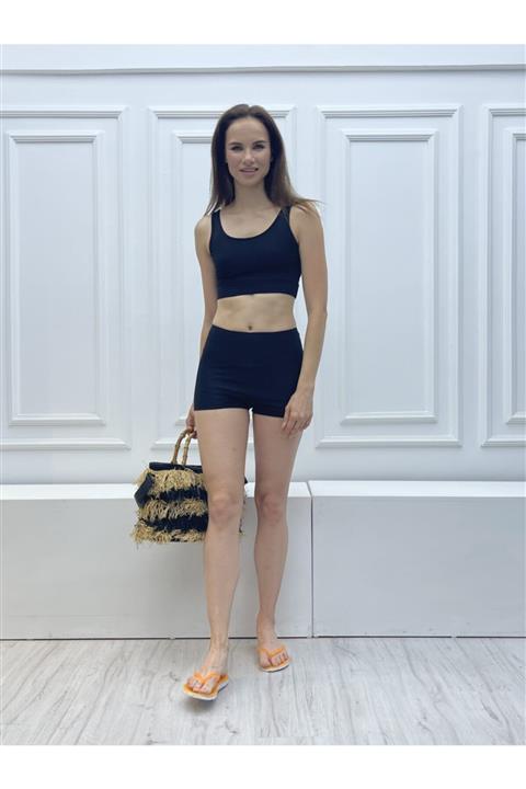 Grenj Fashion Siyah Extra Yüksek Bel Mini Sporcu Şort
