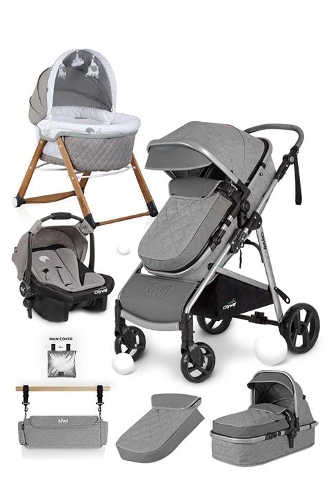 Kiwi 6 IN 1 Yenidoğan Set City Way Bebek Arabası ve Sleeper Sallanabilir Beşik-Gri