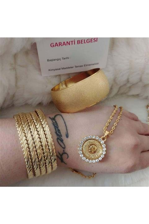 TAKI TASARIM Düğün Seti 5 Burma + 1 Adet Mega Bilezik + Tuğra Kolye Zincirli ( Ölçü Büyük Boydur )