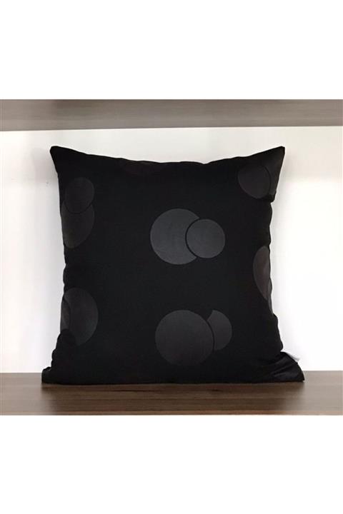 KIRLENTİM Siyah Zemin Siyah Deri Detaylı Çift Tarafı Da Desenli Kırlent Kılıfı