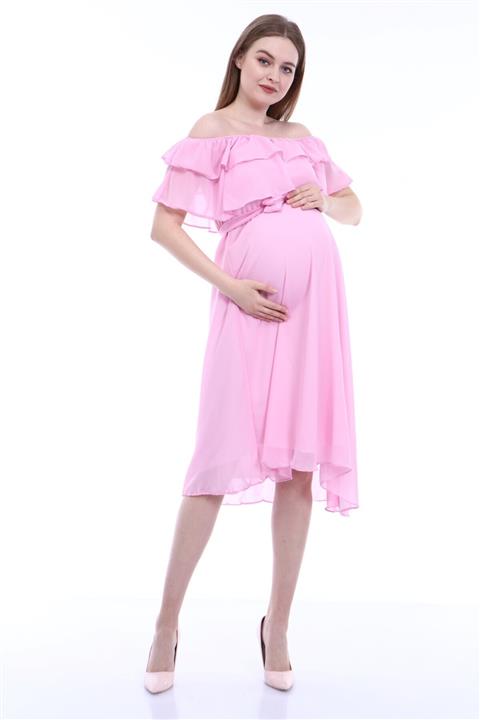ADASTYLE Kadın Pembe Carmen Yaka Şifon Elbise
