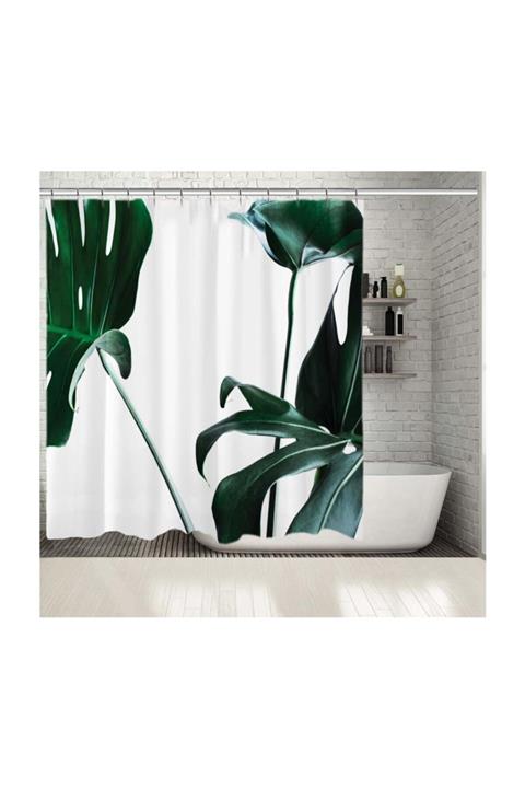 Henge Home Baskılı Duş Perde Tropikal Botanik Doğa Desenli