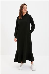 Trendyol Modest Siyah Kapüşonlu Örme Sweat Elbise TCTAW22EB0142