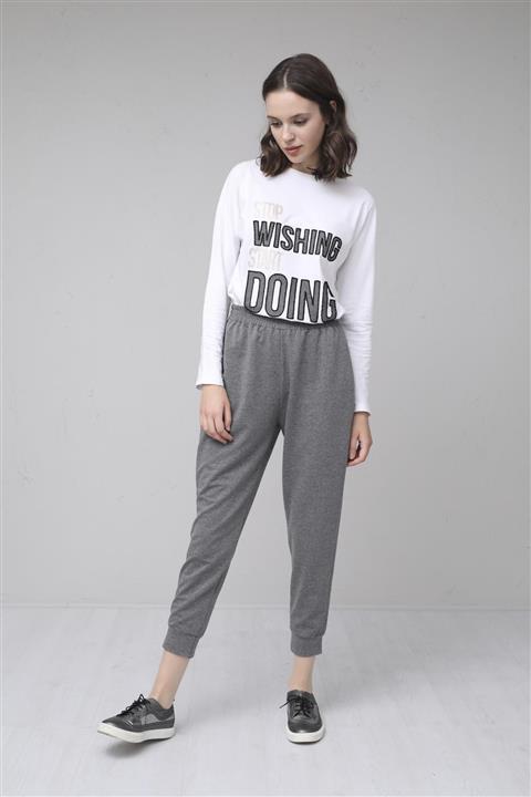 Moodbasic Kadın Antrasit Paçası Bantlı Eşofman