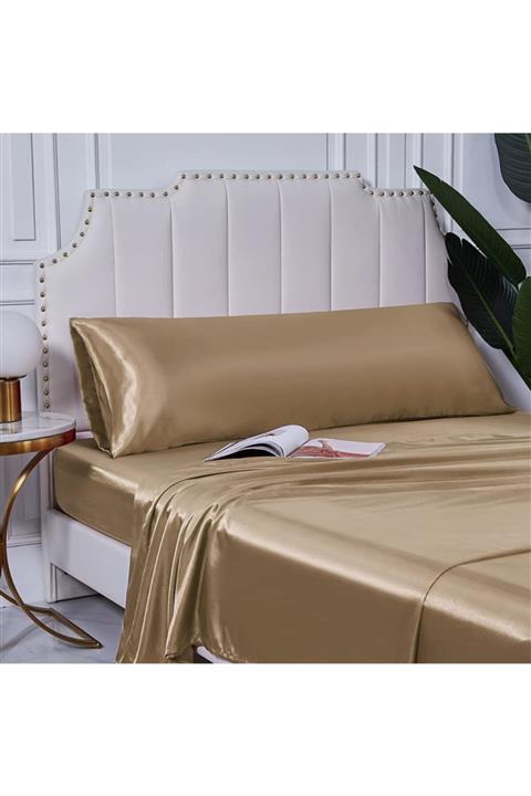 Tinybabyconcept Natural Ipek Dokulu Pamuk Saten Yastık Kılıfı 1. Kalite Boncuk Silikon Dolgulu Yastık 50x135cm Bej