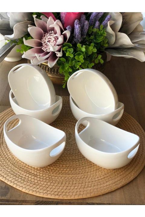 ROSSEV Beyaz Porselen Kulplu Oval 6'lı