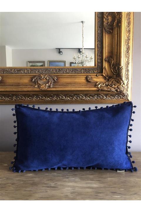 HAZE DESİGN LAB Lacivert Ponponlu Uzun Yastık Kılıfı