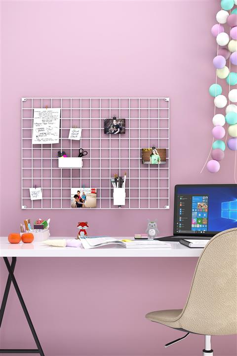 Catchme 60x80 Metal Fotoğraf Askısı Tel Pano Beyaz 4 Mandal 2 Fotoğraf Kıskacı Hediyeli