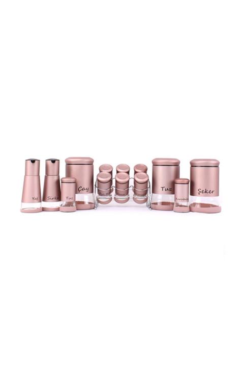 GÖNÜL 13 Parça Rose Gold Cam Baharat Takımı Seti Fma05168