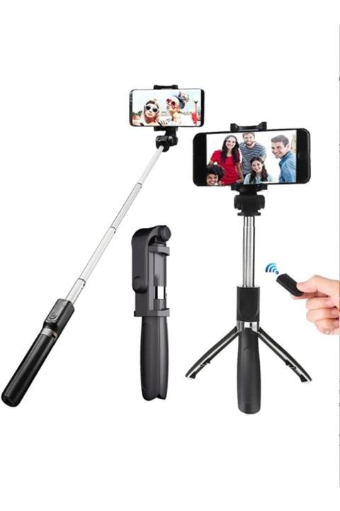AyazTech Tripod Selfie Çubuğu Bluetooth Selfie Stick Siyah