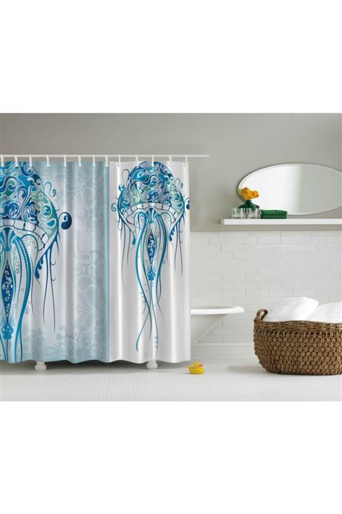 Orange Venue Hayvan Deseni Duş Perdesi Ahtapot Silüeti