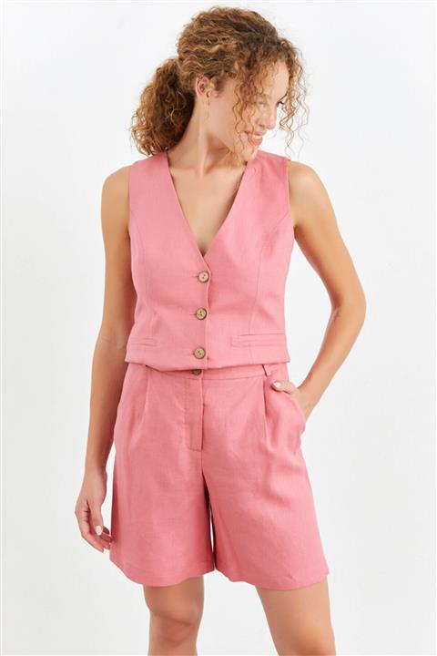 adL Cepli Pileli Keten Şort