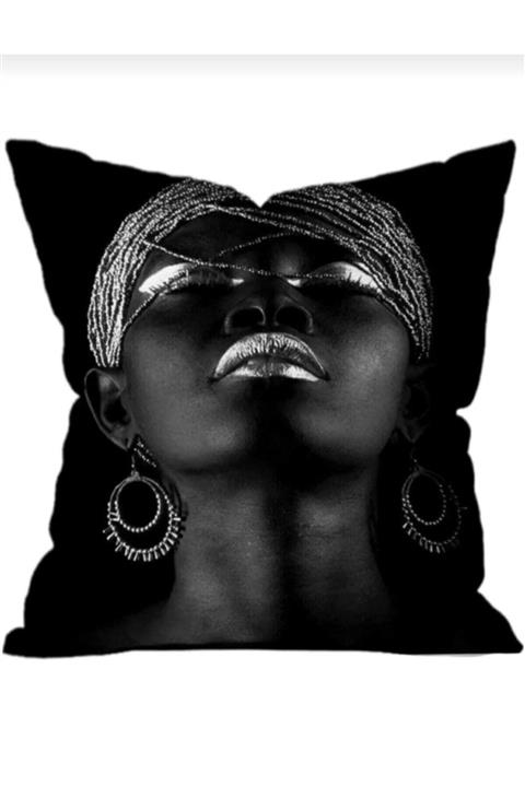 Pretaporter Siyah Beyaz Zenci Kız Kırlent Kılıfı