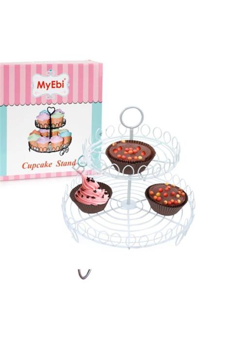 Eminonutoptanci Metal Cupcake Standı 2 Katlı Beyaz Kek Standı