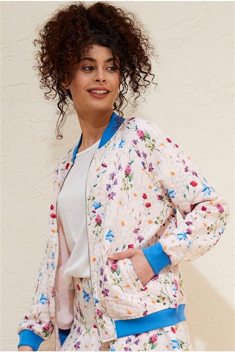 Roop Fabric Kadın Pembe Çiçek Desenli Hırka