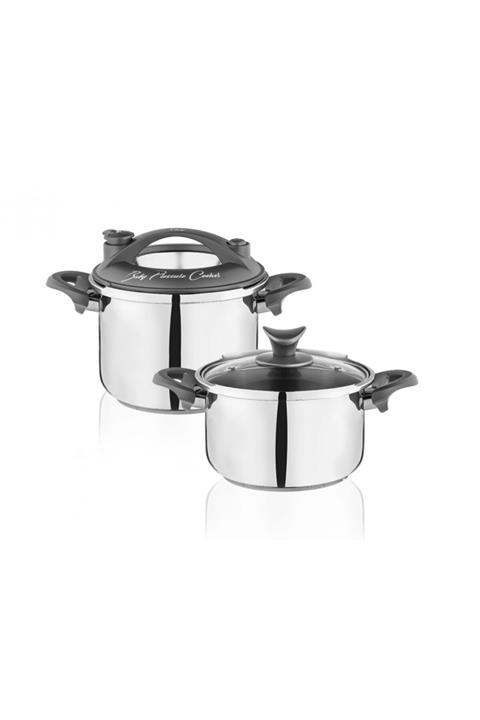 Taç Baby 2'li Düdüklü Tencere Seti 2,5+3,5 Lt Gri