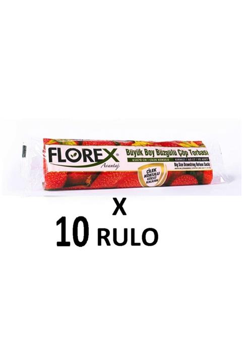 coverest Florex Çilek Kokulu Büzgülü Büyük Boy ( 65x70 Cm ) Çöp Poşeti Kırmızı 10 Rulo 10*10=100 Adet