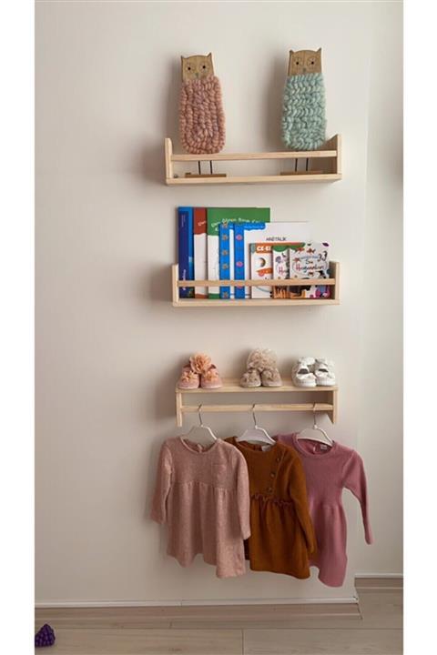 Evci Wood Çocuk Odası Ahşap Duvar Rafı