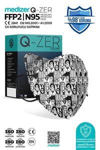 Medizer Qzer Insanlar Desenli N95 Maske 10 Adet