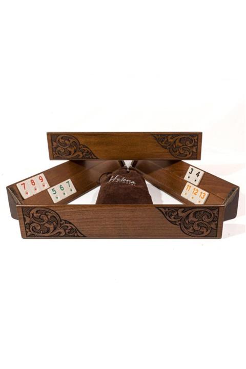 Helena Wood Art Yeni El Oymalı - Masif Ahşap Okey Takımı