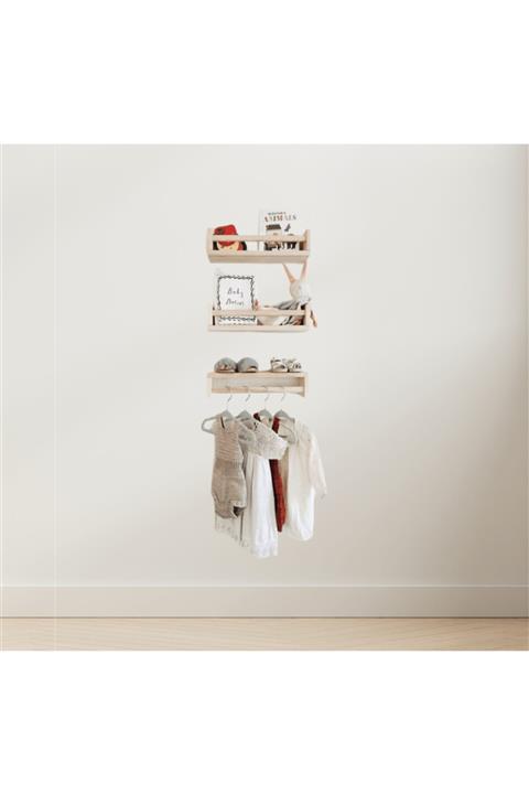 WM WORKS Montessori Kitaplık Çocuk Bebek Odası Duvar Rafı Ahşap Kitaplık