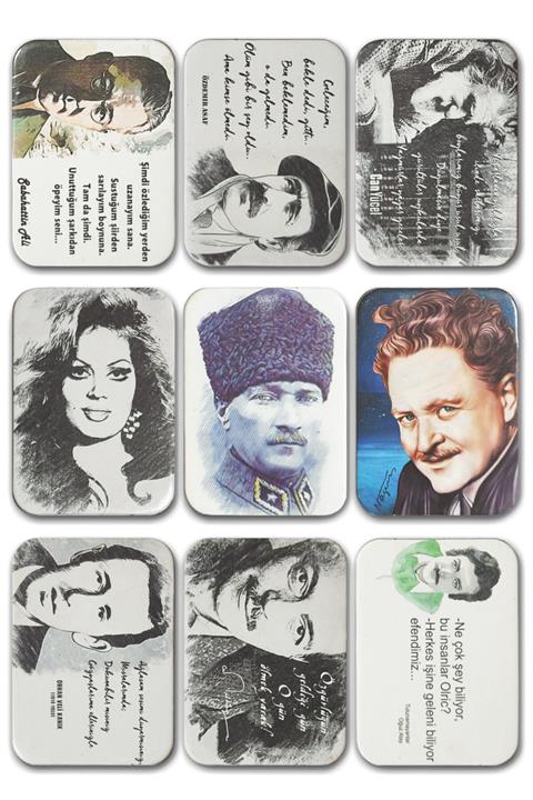 Mia Pera 9' Lu Magnet Seti Atatürk Şairler Serisi Türkan Şoray Nazım Hikmet Can Yücel(4,5 X 6,5 Cm )