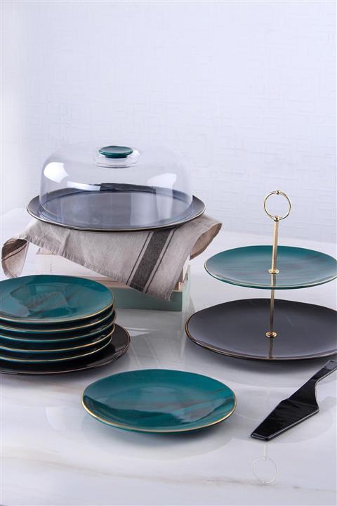 ÜÇLÜBAHÇE 12 Parça Seramik Pasta Sunum Seti