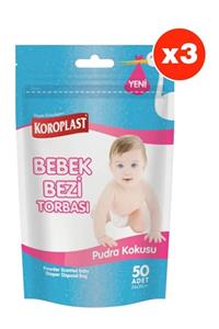 Koroplast Pudra Kokulu 50li Bebek Bezi Torbası X 3 Paket (24*38 Cm)