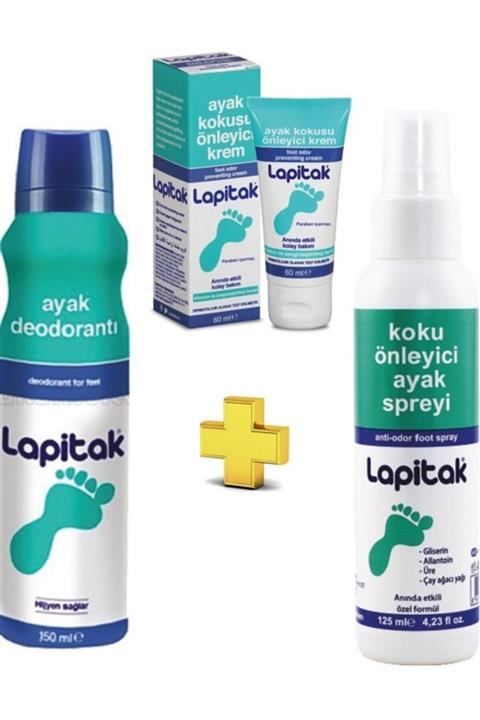 Lapitak Ayak Kokusu Önleyici Krem 60 Ml + Ayak Deodorantı 150 Ml + Koku Önleyici Ayak Spreyi 125 Ml