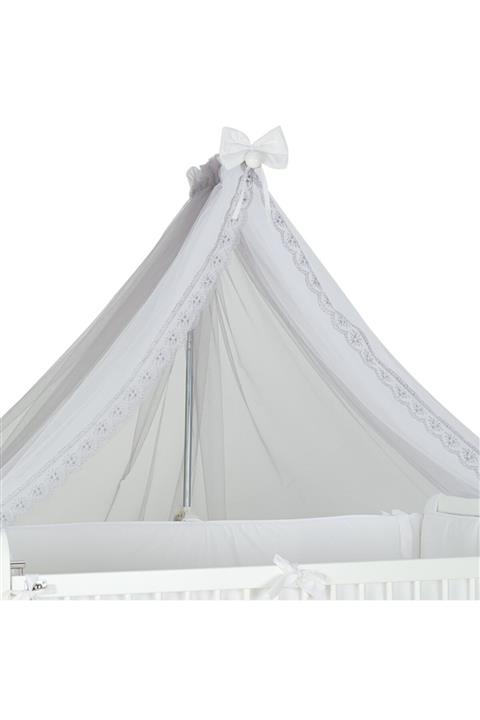 HOMEASY Beşik Cibinliği Iki Renkli Ve Metal Cibinlik Askısı Gri Beyaz