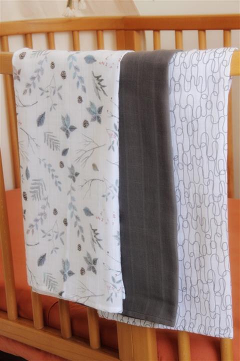 candyron - 3'lü Müslin Örtü Seti -%100 Doğal Pamuk - Antrasit