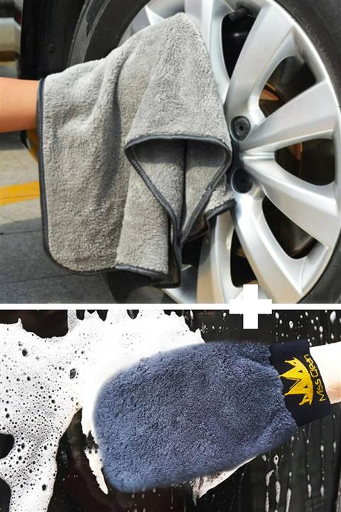 Arsimo 2'li Set Microfiber Oto Yıkama Bezi + Oto Yıkama Eldiveni