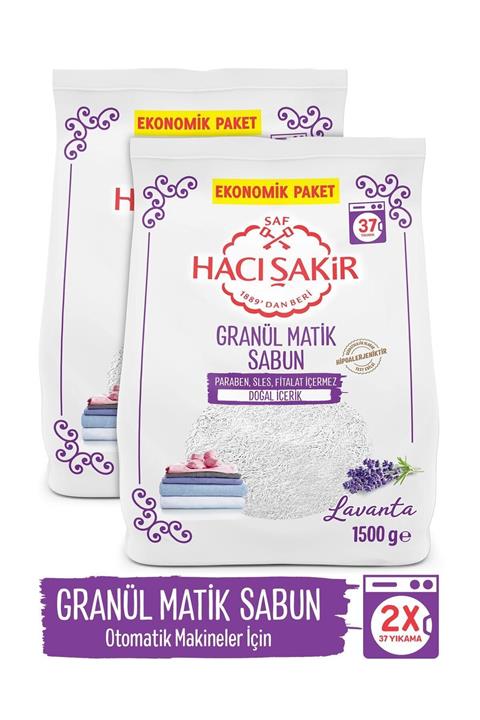 Hacı Şakir Lavanta Otomatik Makineler Için 37 Yıkama Granül Matik Sabun 1500 g X 2 Adet