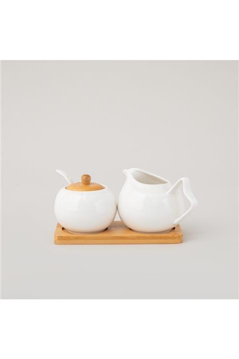 Chakra Bambu Standlı Şekerlik Sütlük Seti