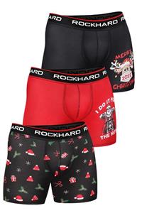 rockhard Erkek Yılbaşı Özel Kırmızı Siyah Boxer 3'lü Paket 7003-y3