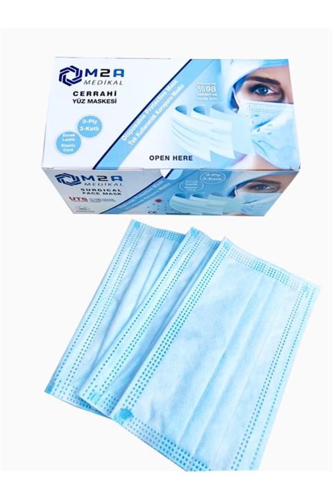 M2A MEDİKAL TEKSTİL ANONİM ŞİRKETİ Uts Belgeli Meltblown 3 Katlı Mavi Cerrahi Maske