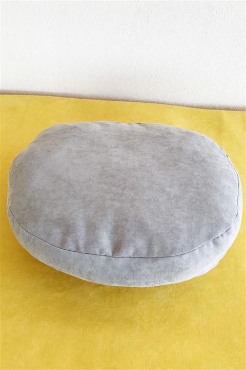 Kuki Peluş Gri Pamuklu Yuvarlak Yastık