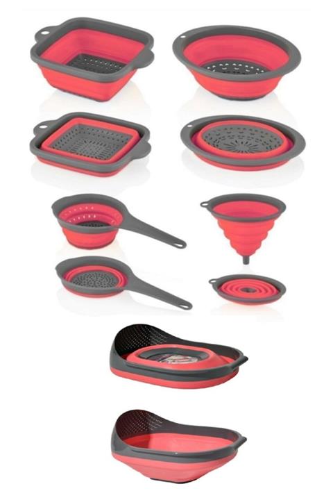 ZUZU MADE 5 Parça Yer Kaplamaz Akordiyon Katlanabilir Süzgeç Ve Huni Seti Akordeon Mutfak Seti Pembe 5 Li Set