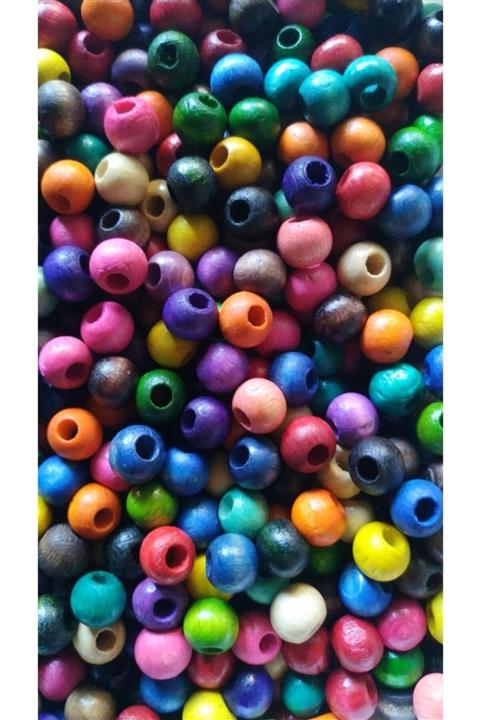 Selin 10 Mm Karışık Renkli Ahşap Boncuk - 100 Gram (300 Adet )
