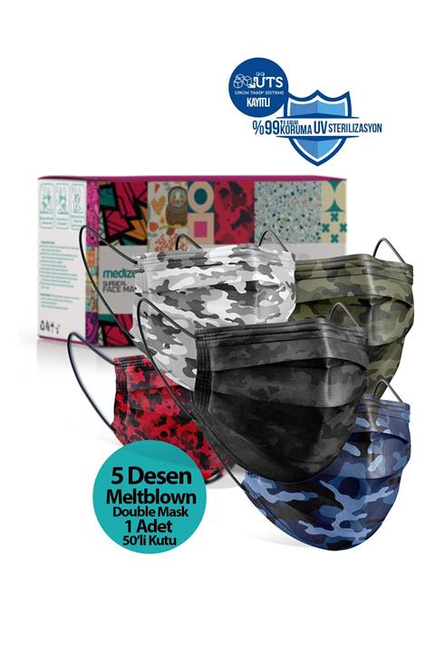Medizer Man Serisi Meltblown Kumaş 3 Katlı Ultrasonik Cerrahi Ağız Maskesi 5 Desen - Telli 50 Adet