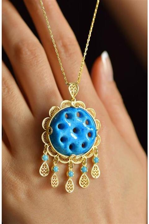 Nev Tasarım Altın Kaplama Dokuz Göz Gümüş Süryani Kolye