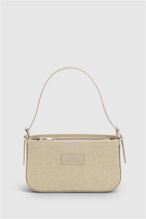 Housebags Kadın Tokalı Hasır Krem Baguette Çanta 208