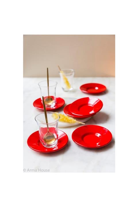 MATARMUTFAK 6 Adet Çay Tabağı Kırmızı Metal Matar Mutfak