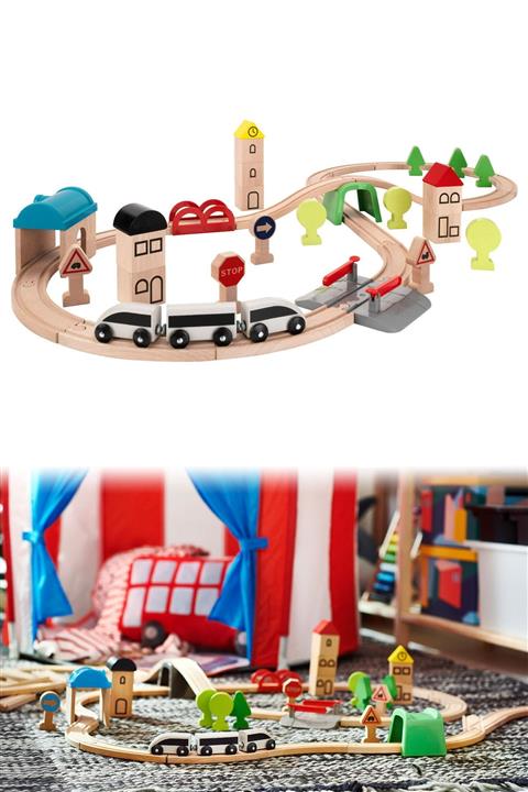 Binbirreyon Lillabo Ahşap Tren Seti Raylar Ve Aksesuarlar 45 Parça Set Pc320