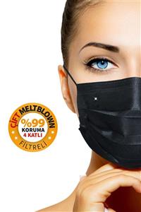 BlueDaisyMask Diamond Black 4 Katlı Çift Meltblown Filtreli 50 Adet (çiçek Logolu) Kokusuz Yüz Maskesi