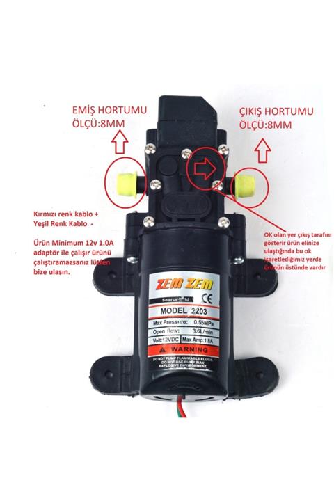 ZEMZEM Akülü Su Aktarma Ve Ilaçlama Motoru Pompası 12 Volt