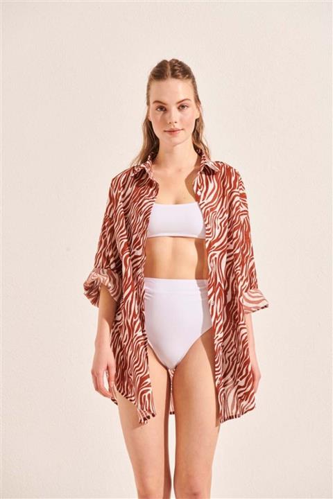 Beach&Beyond Kadın Zebra Oversize Plaj Gömlek